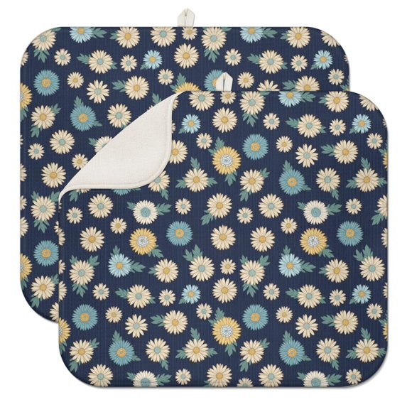 Pioneer Flower Floral Print Pattern Kitchen Dish Drying Mat 1 Pack, Ultra Absorbent Microfiber Drainer Mat, 16"x18"