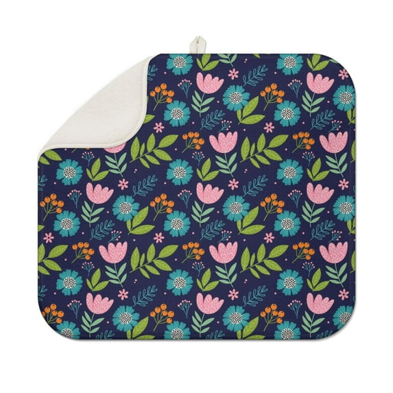 Pioneer Flower Floral Print Pattern Kitchen Dish Drying Mat 1 Pack, Ultra Absorbent Microfiber Drainer Mat, 16"x18"