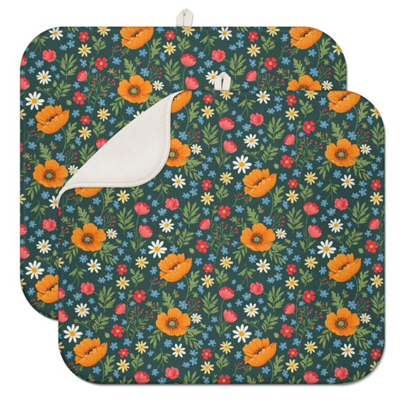 Pioneer Flower Floral Print Pattern Kitchen Dish Drying Mat 1 Pack, Ultra Absorbent Microfiber Drainer Mat, 16"x18"