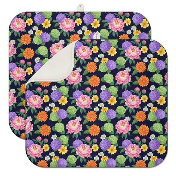 Pioneer Flower Floral Print Pattern Kitchen Dish Drying Mat 1 Pack, Ultra Absorbent Microfiber Drainer Mat, 16"x18"