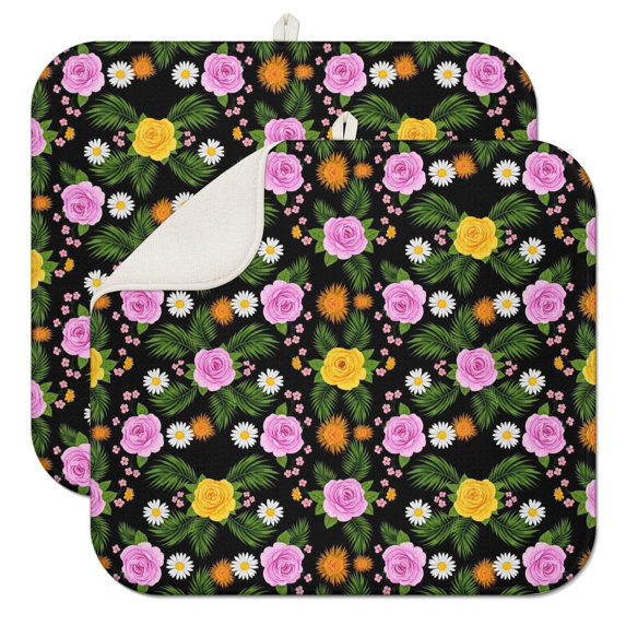 Pioneer Flower Floral Print Pattern Kitchen Dish Drying Mat 1 Pack, Ultra Absorbent Microfiber Drainer Mat, 16"x18"