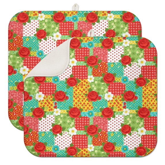 Pioneer Flower Floral Print Pattern Kitchen Dish Drying Mat 1 Pack, Ultra Absorbent Microfiber Drainer Mat, 16"x18"