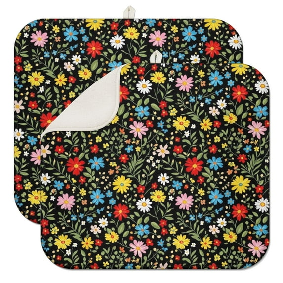 Pioneer Flower Floral Print Pattern Kitchen Dish Drying Mat 1 Pack, Ultra Absorbent Microfiber Drainer Mat, 16"x18"