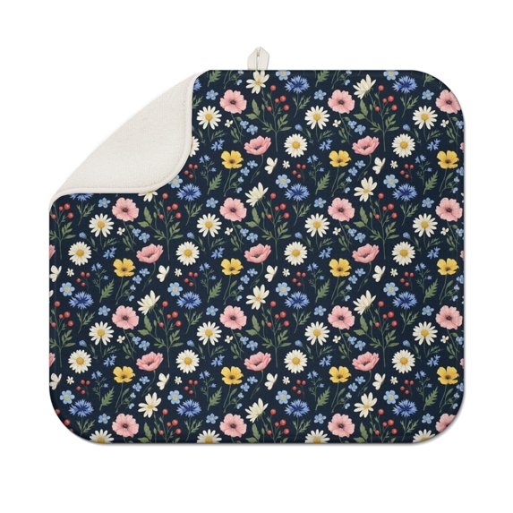 Pioneer Flower Floral Print Pattern Kitchen Dish Drying Mat 1 Pack, Ultra Absorbent Microfiber Drainer Mat, 16"x18"