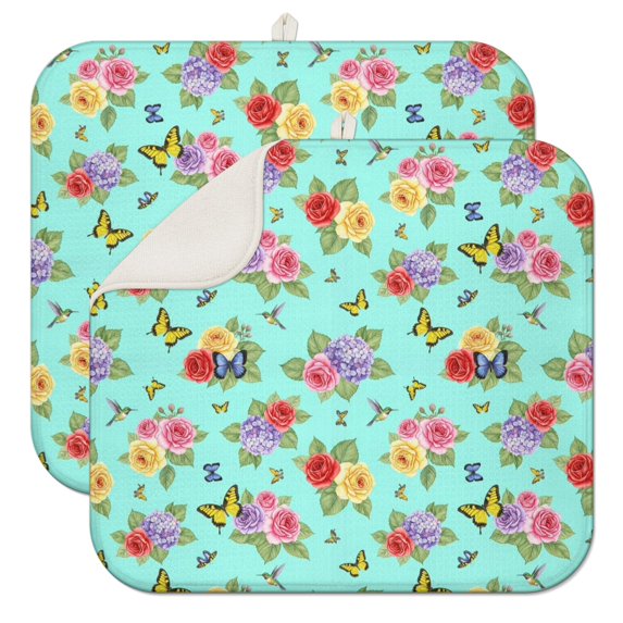 Pioneer Flower Floral Print Pattern Kitchen Dish Drying Mat 1 Pack, Ultra Absorbent Microfiber Drainer Mat, 16"x18"