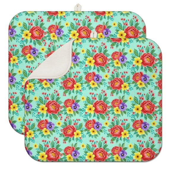 Pioneer Flower Floral Print Pattern Kitchen Dish Drying Mat 1 Pack, Ultra Absorbent Microfiber Drainer Mat, 16"x18"