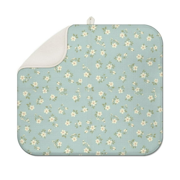 Pioneer Flower Floral Print Pattern Kitchen Dish Drying Mat 1 Pack, Ultra Absorbent Microfiber Drainer Mat, 16"x18"