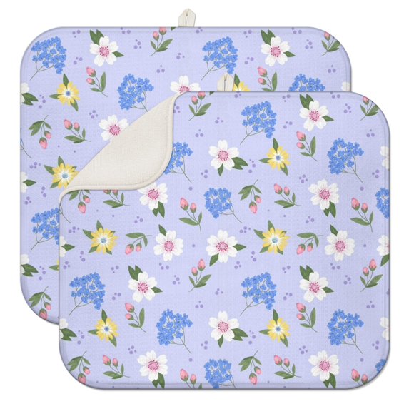 Pioneer Flower Floral Print Pattern Kitchen Dish Drying Mat 1 Pack, Ultra Absorbent Microfiber Drainer Mat, 16"x18"