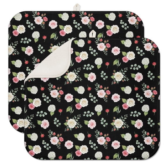 Pioneer Flower Floral Print Pattern Kitchen Dish Drying Mat 1 Pack, Ultra Absorbent Microfiber Drainer Mat, 16"x18"