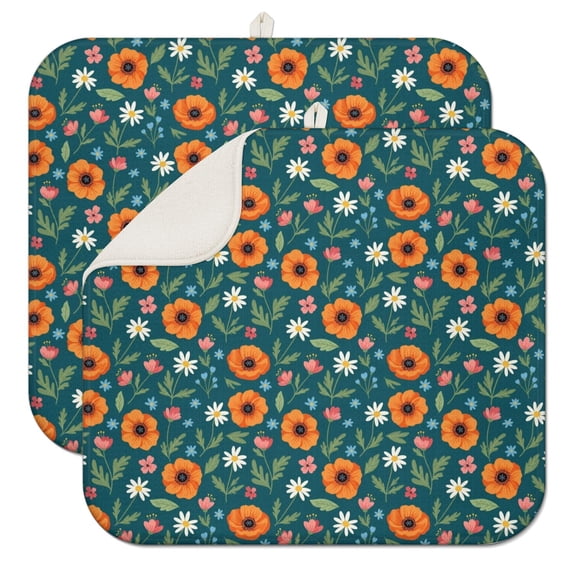 Pioneer Flower Floral Print Pattern Kitchen Dish Drying Mat 1 Pack, Ultra Absorbent Microfiber Drainer Mat, 16"x18"
