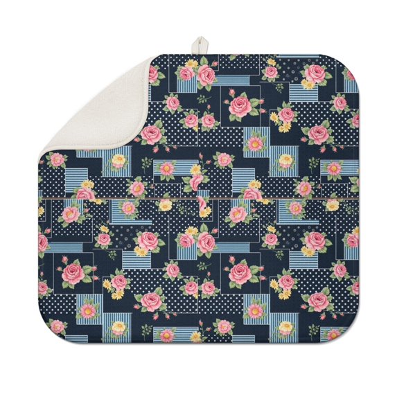 Pioneer Flower Floral Print Pattern Kitchen Dish Drying Mat 1 Pack, Ultra Absorbent Microfiber Drainer Mat, 16"x18"