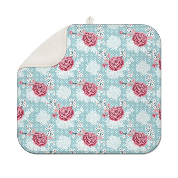 Pioneer Flower Floral Print Pattern Kitchen Dish Drying Mat 1 Pack, Ultra Absorbent Microfiber Drainer Mat, 16"x18"