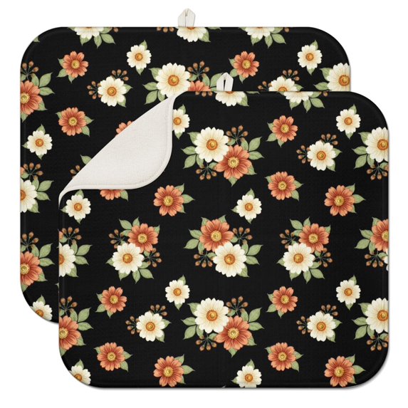 Pioneer Flower Floral Print Pattern Kitchen Dish Drying Mat 1 Pack, Ultra Absorbent Microfiber Drainer Mat, 16"x18"
