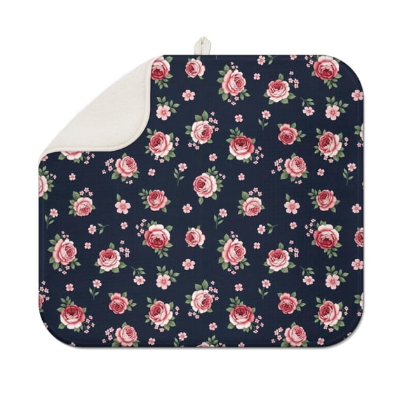 Pioneer Flower Floral Print Pattern Kitchen Dish Drying Mat 1 Pack, Ultra Absorbent Microfiber Drainer Mat, 16"x18"
