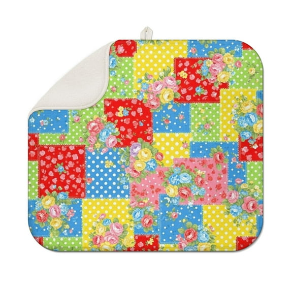 Pioneer Flower Floral Print Pattern Kitchen Dish Drying Mat 1 Pack, Ultra Absorbent Microfiber Drainer Mat, 16"x18"