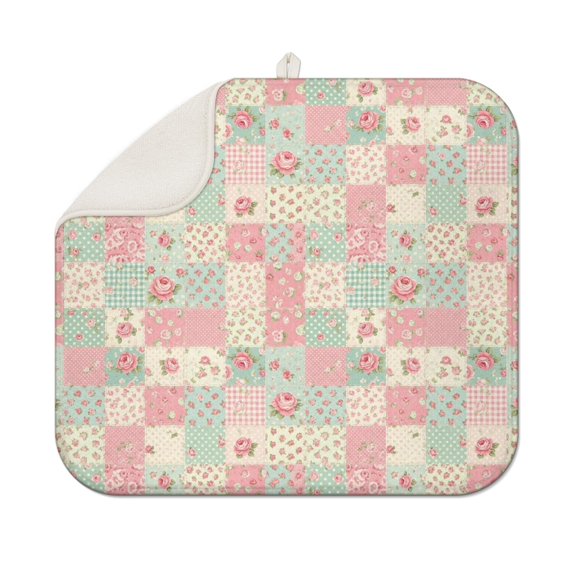 Pioneer Flower Floral Print Pattern Kitchen Dish Drying Mat 1 Pack, Ultra Absorbent Microfiber Drainer Mat, 16"x18"