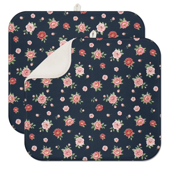Pioneer Flower Floral Print Pattern Kitchen Dish Drying Mat 1 Pack, Ultra Absorbent Microfiber Drainer Mat, 16"x18"