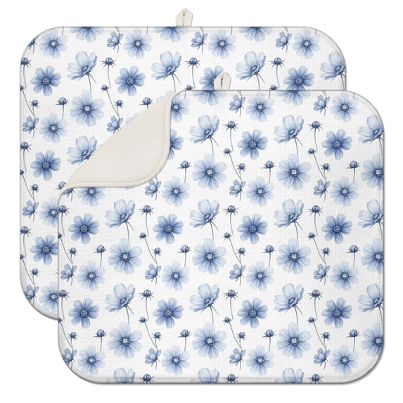 Pioneer Flower Floral Print Pattern Kitchen Dish Drying Mat 1 Pack, Ultra Absorbent Microfiber Drainer Mat, 16"x18"