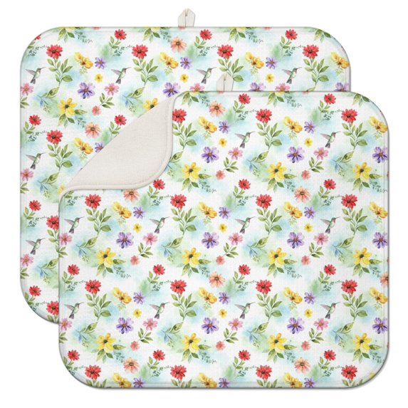 Pioneer Flower Floral Print Pattern Kitchen Dish Drying Mat 1 Pack, Ultra Absorbent Microfiber Drainer Mat, 16"x18"
