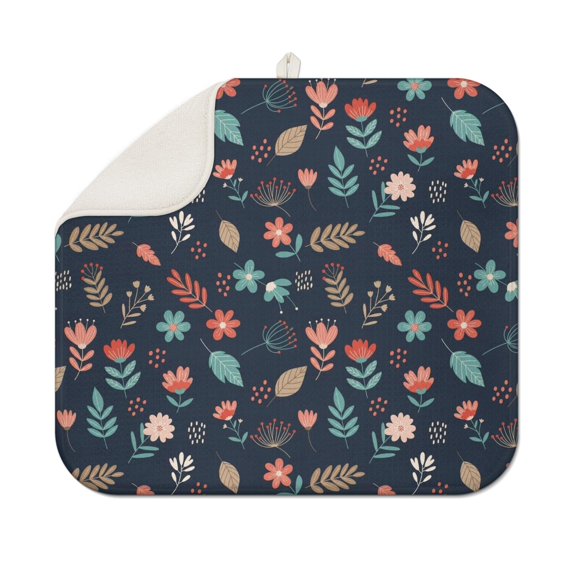Pioneer Flower Floral Print Pattern Kitchen Dish Drying Mat 1 Pack, Ultra Absorbent Microfiber Drainer Mat, 16"x18"