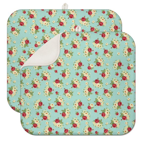 Pioneer Flower Floral Print Pattern Kitchen Dish Drying Mat 1 Pack, Ultra Absorbent Microfiber Drainer Mat, 16"x18"