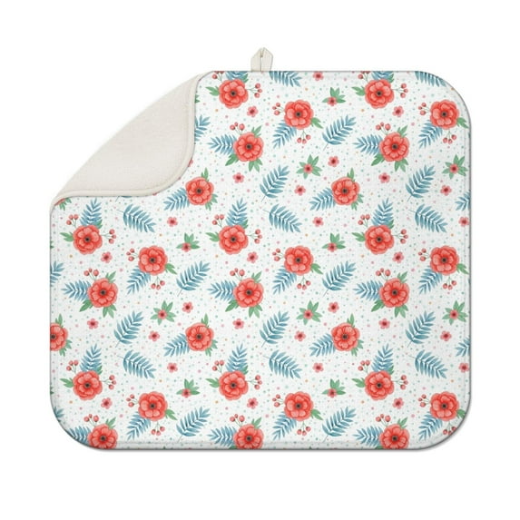 Pioneer Flower Floral Print Pattern Kitchen Dish Drying Mat 1 Pack, Ultra Absorbent Microfiber Drainer Mat, 16"x18"