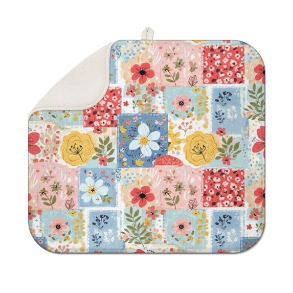 Pioneer Flower Floral Print Pattern Kitchen Dish Drying Mat 1 Pack, Ultra Absorbent Microfiber Drainer Mat, 16"x18"