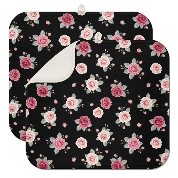Pioneer Flower Floral Print Pattern Kitchen Dish Drying Mat 1 Pack, Ultra Absorbent Microfiber Drainer Mat, 16"x18"