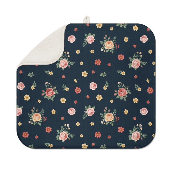Pioneer Flower Floral Print Pattern Kitchen Dish Drying Mat 1 Pack, Ultra Absorbent Microfiber Drainer Mat, 16"x18"