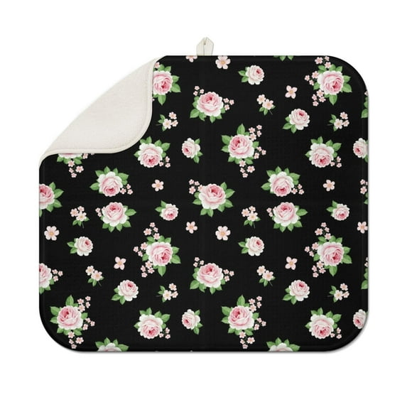 Pioneer Flower Floral Print Pattern Kitchen Dish Drying Mat 1 Pack, Ultra Absorbent Microfiber Drainer Mat, 16"x18"