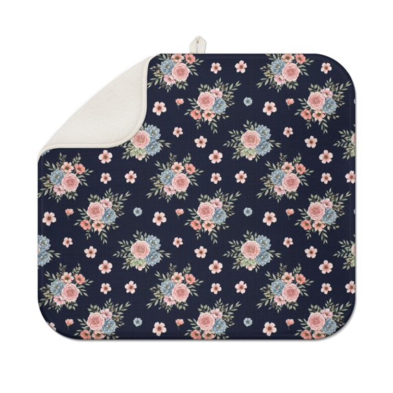 Pioneer Flower Floral Print Pattern Kitchen Dish Drying Mat 1 Pack, Ultra Absorbent Microfiber Drainer Mat, 16"x18"