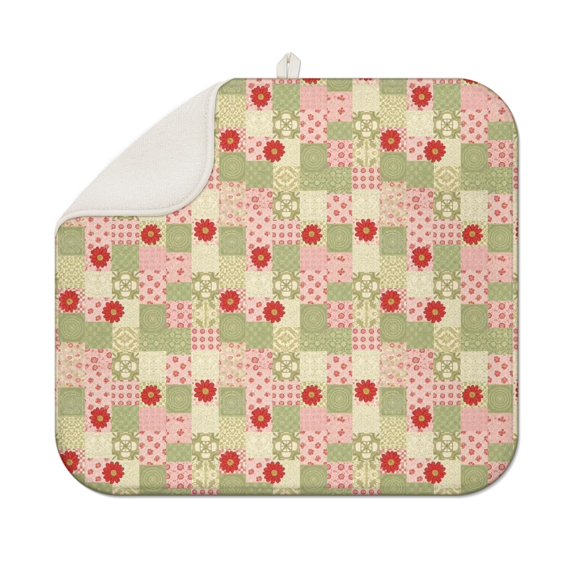 Pioneer Flower Floral Print Pattern Kitchen Dish Drying Mat 1 Pack, Ultra Absorbent Microfiber Drainer Mat, 16"x18"