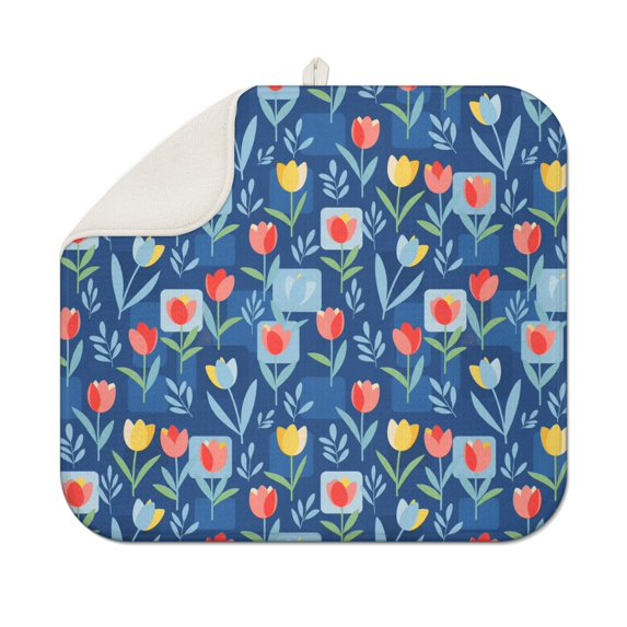 Pioneer Flower Floral Print Pattern Kitchen Dish Drying Mat 1 Pack, Ultra Absorbent Microfiber Drainer Mat, 16"x18"