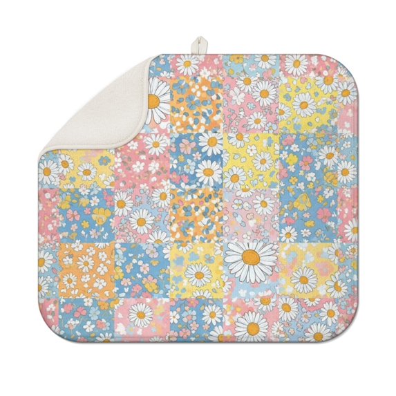 Pioneer Flower Floral Print Pattern Kitchen Dish Drying Mat 1 Pack, Ultra Absorbent Microfiber Drainer Mat, 16"x18"