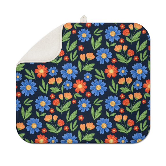 Pioneer Flower Floral Print Pattern Kitchen Dish Drying Mat 1 Pack, Ultra Absorbent Microfiber Drainer Mat, 16"x18"