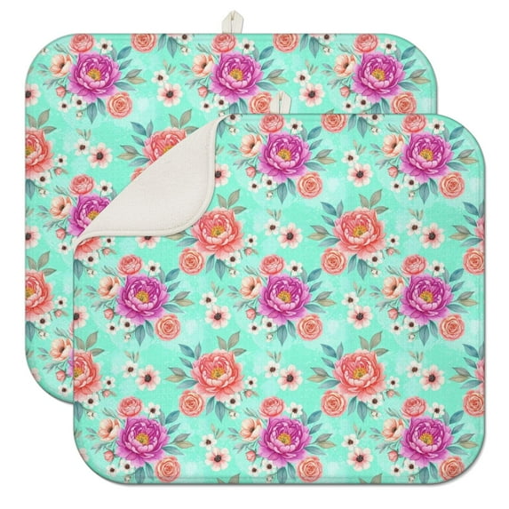 Pioneer Flower Floral Print Pattern Kitchen Dish Drying Mat 1 Pack, Ultra Absorbent Microfiber Drainer Mat, 16"x18"