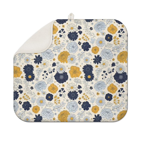 Pioneer Flower Floral Print Pattern Kitchen Dish Drying Mat 1 Pack, Ultra Absorbent Microfiber Drainer Mat, 16"x18"