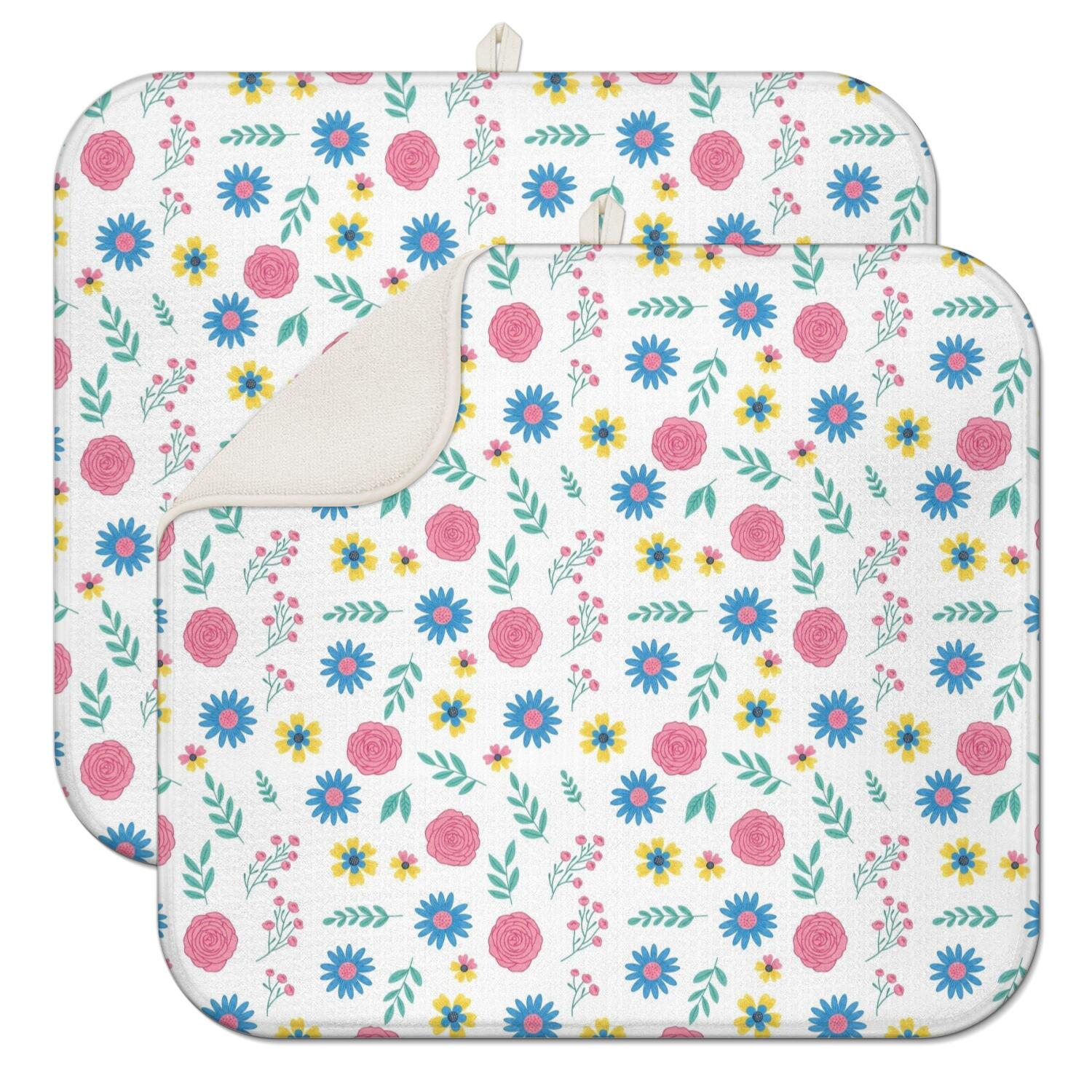 Drying Pad Pattern Pioneer Flower Floral Print Pattern Kitchen Dish Drying Mat 1 Pack ...