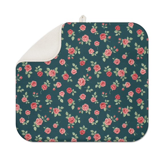 Pioneer Flower Floral Print Pattern Kitchen Dish Drying Mat 1 Pack, Ultra Absorbent Microfiber Drainer Mat, 16"x18"