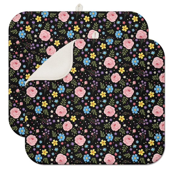 Pioneer Flower Floral Print Pattern Kitchen Dish Drying Mat 1 Pack, Ultra Absorbent Microfiber Drainer Mat, 16"x18"