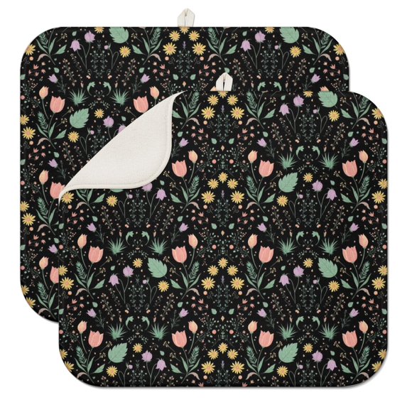 Pioneer Flower Floral Print Pattern Kitchen Dish Drying Mat 1 Pack, Ultra Absorbent Microfiber Drainer Mat, 16"x18"
