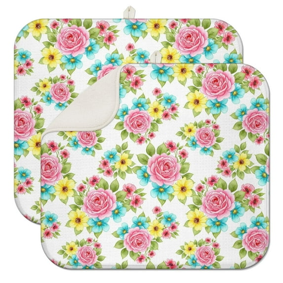Pioneer Flower Floral Print Pattern Kitchen Dish Drying Mat 1 Pack, Ultra Absorbent Microfiber Drainer Mat, 16"x18"