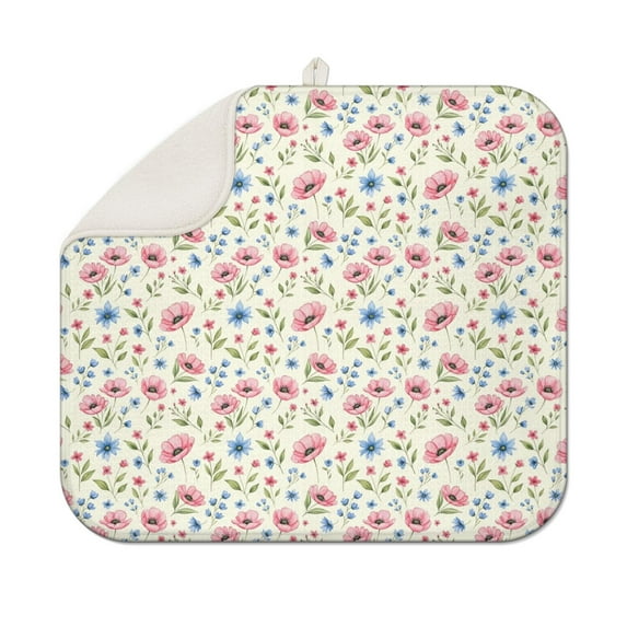 Pioneer Flower Floral Print Pattern Kitchen Dish Drying Mat 1 Pack, Ultra Absorbent Microfiber Drainer Mat, 16"x18"