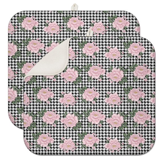Pioneer Flower Floral Print Pattern Kitchen Dish Drying Mat 1 Pack, Ultra Absorbent Microfiber Drainer Mat, 16"x18"