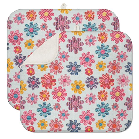 Pioneer Flower Floral Print Pattern Kitchen Dish Drying Mat 1 Pack, Ultra Absorbent Microfiber Drainer Mat, 16"x18"