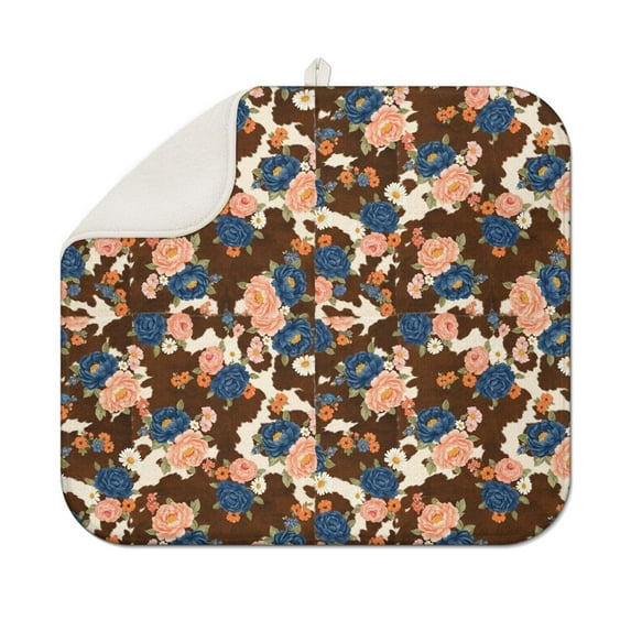 Pioneer Flower Floral Print Pattern Kitchen Dish Drying Mat 1 Pack, Ultra Absorbent Microfiber Drainer Mat, 16"x18"
