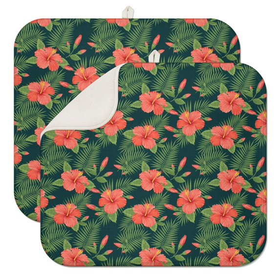 Pioneer Flower Floral Print Pattern Kitchen Dish Drying Mat 1 Pack, Ultra Absorbent Microfiber Drainer Mat, 16"x18"