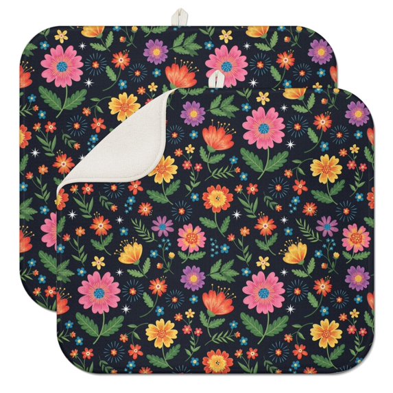 Pioneer Flower Floral Print Pattern Kitchen Dish Drying Mat 1 Pack, Ultra Absorbent Microfiber Drainer Mat, 16"x18"