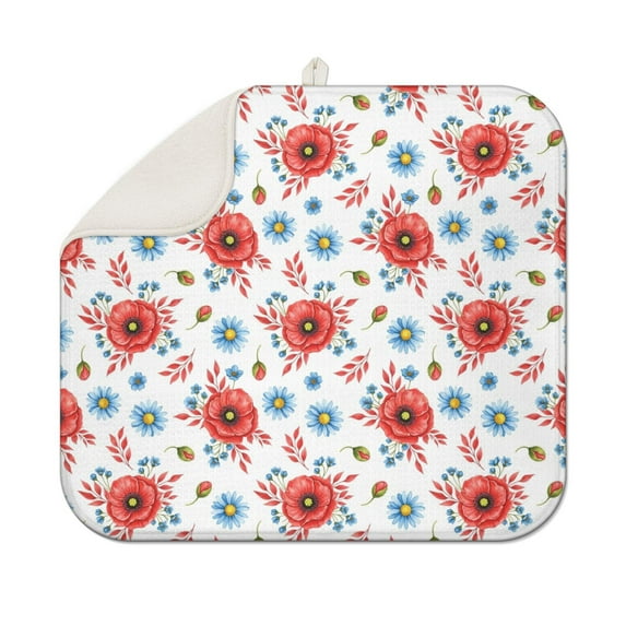 Pioneer Flower Floral Print Pattern Kitchen Dish Drying Mat 1 Pack, Ultra Absorbent Microfiber Drainer Mat, 16"x18"