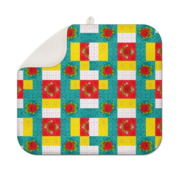 Pioneer Flower Floral Print Pattern Kitchen Dish Drying Mat 1 Pack, Ultra Absorbent Microfiber Drainer Mat, 16"x18"